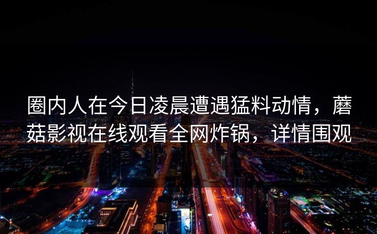 圈内人在今日凌晨遭遇猛料动情，蘑菇影视在线观看全网炸锅，详情围观